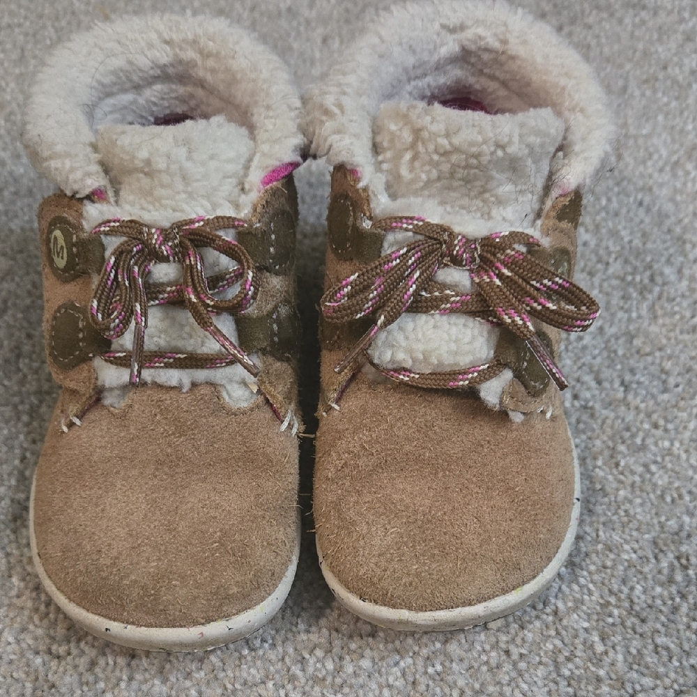 Merrell Brown Toddler Leather And Faux Fur Boots with Fur Lining.